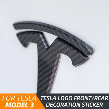3pcs sæt carbon fiber for Tesla Model 3 Auto Logoer rattet patch dekoration Ændret tilbehør Hoved bil Hale box logo