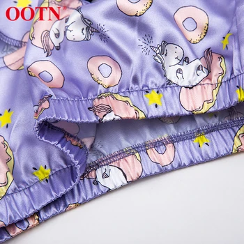 OOTN Print Pijama Nat Bære Sexede Kvinder Undertøj Afslappet Rem Afgrøde Top Og Shorts Unicorn Pyjamas Piger Kvinder Nattøj Sæt