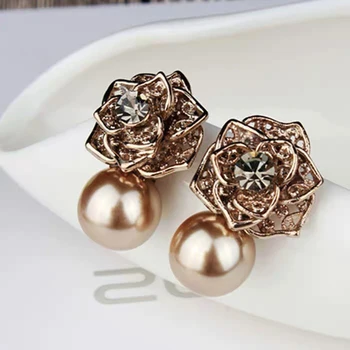 Koreanere smykker OL golden retro pearl steg blomst øreringe gave mode temperament øreringe damer øreringe