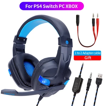7.1 Til PS4 og Xbox Computer Gaming Headset Gamer Kablede Hovedtelefoner Med Mikrofon 3.5 Jack Cosque LED USB-Bas Cascos For PC Phone