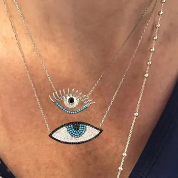 Engros-faktor pris micro bane blå cz evil eye form vedhæng med fashion onde øje vedhæng i guld farve kvinder halskæde