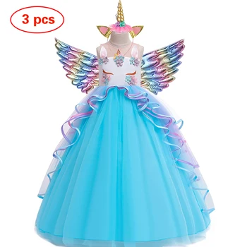 Rainbow Unicorn Piger Kjoler julefrokost Lang Kjole Halloween, Karneval Kostume Kids Fødselsdag Prinsesse Kjole 3 til 14 År