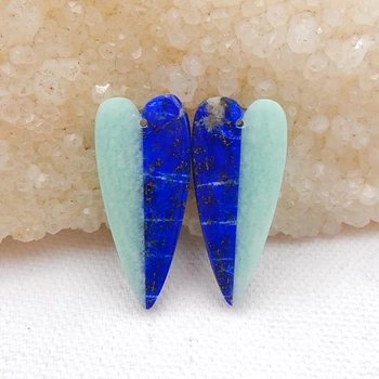 Naturlig Gemstone Amazonit sten,lapis lazuli gemstone perler Intarsia øreringe øreringe Sæt 30x14x5mm,6,2 g