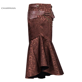 Charmian Vintage Victorianske Goth Steampunk Nederdele til Kvinder Brun Pose Kæde Sexet Slank Aften Party Lang Fiskehale Nederdel