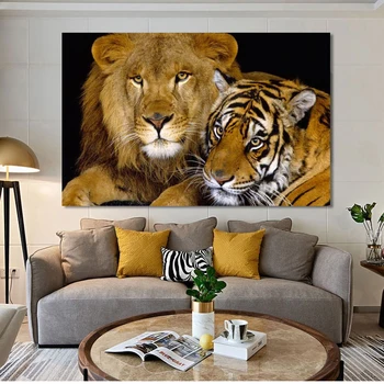 Moderne Dyr Kunst Plakater og Prints Væg Kunst, Lærred Maleri Løve og Tiger Billede til stuen Hjem Dekoration Uden Ramme