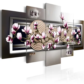 Modulære 5 Panel Lærred Maleri Luksus Home Decor Klassiske Blomster Billeder Delikat Trykt Plakat Til Stuen Væg Kunst Ramme