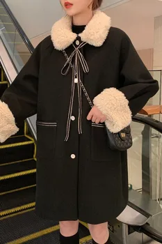 Uldne frakke kvinder er efterår og vinter 2020 ny stil løs syning lam uld tykke uldne frakke
