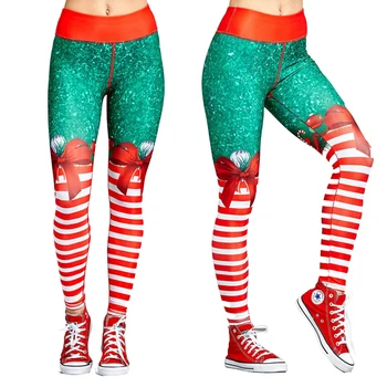 2018 Kvinder Jul Trænings-og leggings Polyester Rød Jul Stribet Sport Leggings Digital Print Bukser Strække Yoga Bukser