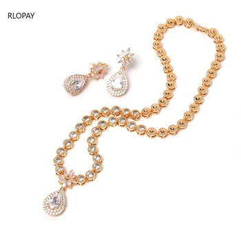 Luksus Dubai Guld Smykker Sæt til Brude Trendy Vand Dråbe Halskæde/Øreringe Gadgets for Kvinder Nigerianske Bryllup Smykker Sæt
