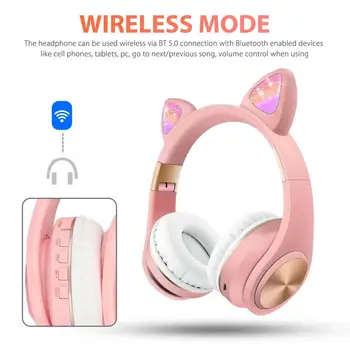 Sød Kat Bluetooth-5.0 Headset Wireless Music Stereo-Bass-Hovedtelefoner LED Lys Pige, Datter Headset Til Mobiltelefoner