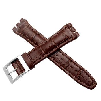 17mm 19mm kvalitet i ægte læder urrem sort brun armbånd i sølv spænde udskiftning læder armbånd passer Swatch rem