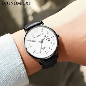 Mænd Se Luksus-Brand Mode Ultra-tynd Kalender Quartz armbåndsur Fritid læderrem Ur Uret Relogio Masculino