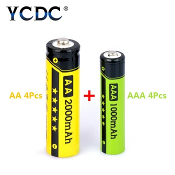 YCDC 8stk=AA+AAA Genopladelige Batterier 1,2 V NI-MH 1000mAh AAA + 2000mAh AA NiMh Batteri med Celler Hold Tilfælde Box