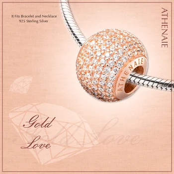 ATHENAIE 925 Sølv med Bane Klare CZ Romantisk Kærlighed Charme Perler Passer til Alle Europæiske Armbånd Halskæde Farve Rosa Guld Smykker