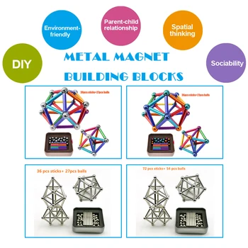 3D-DIY Magnetiske byggeklodser Magnetiske Designer Magnet Sticks & Metal Bolde Brain Training Legetøj For Børn