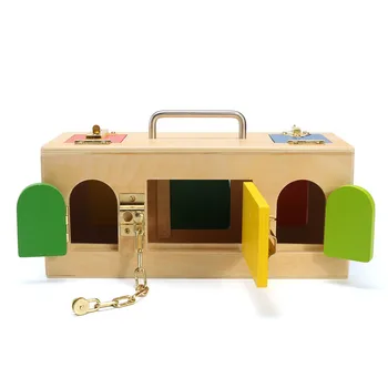 1 stk Træ-Montessori Praktisk Lille Lås Box Barn Tidlig Uddannelse Puslespil Låse Legetøj Børnehave Intelligence Værktøj i Undervisningen
