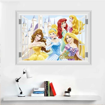Disney Askepot og Belle Prinsesse Aurora 3D-effekt Wall Stickers Kids Room Tilbehør Tegnefilm Vægmaleri Animationsfilm vægoverføringsbilleder Home Decor