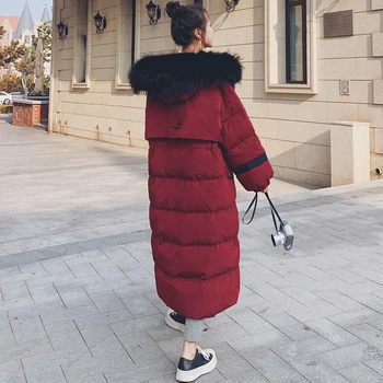 Kvinder er Vinter Parka Coat 2021 Nye koreanske Lang 90% Hvide andedun Naturlige Pels Krave Tyk Løs Langærmet Mode Jacket8E