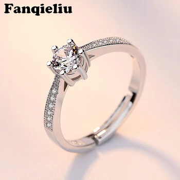 Fanqieliu Fans Reducere $1, Massiv 925 Sterling Sølv Ring 6 Bens Indstilling 5A Cubic Zirconia Ringe Til Kvinder Fine Smykker FQL2