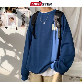 LAPPSTER Mænd Overdimensionerede Streetwear Hættetrøjer 2020 Pullover Efteråret Herre Harajuku koreanske M Udskriv Sweatshirts Solid Kvinder Tøj