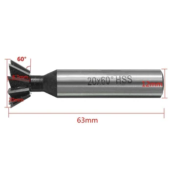 HSS Svalehale Cutter Fræsning High Speed Stål Værktøj 60/45 Grad Dia:20 mm Skaft Diameter:12mm