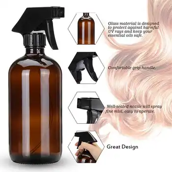 500ml 16OZ Amber Glas Spray Flasker Med Udløse Sprøjte Æterisk Olie Aromaterapi Tom Kosmetiske Container Havearbejde Rengøring