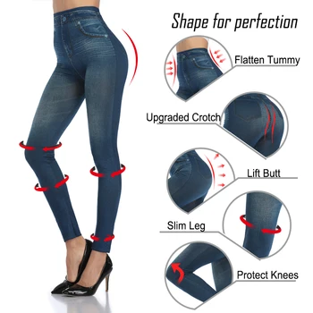 Kvinder Slank Mode Leggings Faux Denim Jeans Kvinde Trænings Bukser Jeggings Leggings Udskrivning Casual Blyant Bukser Plus Størrelse