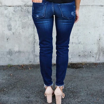2020 nye forår og efterår kvinder jeans, stramme bukser med huller, og rynker elastiske jeans slim blyant bukser fritid slidte jeans