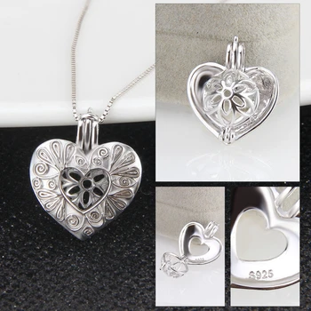 CLUCI 3stk Sølv 925 hjerteformet Romantisk Vedhæng Smykker Gave til Kvinder 925 Sterling Sølv Vedhæng Pearl Medaljon SC299SB