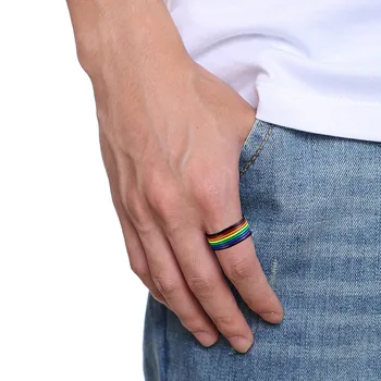 ZORCVENS 2020 Nye Black 316L Rustfrit Stål, Emalje Rainbow LGBT Pride Ring For Lesbiske Bøsse Bryllup Engagement Ring Mænd