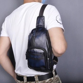 Oprindelige Ægte Læder mænd Casual Rejse Trekant Brystet Sling Bag Design-8