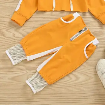 0-24M lille Barn Spædbarn Baby Piger Sport Tøj Sæt Solid langærmet Pullover Hood Afgrøde, Toppe, Bukser Træningsdragt Outfit