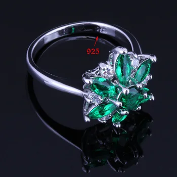 Lokkende Stjernede Grøn Hvid CZ Cubic Zirconia Sølv Forgyldt Ring V0137
