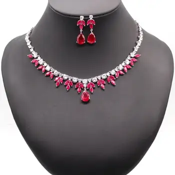 JINYAO Ruby AAA Zircon Drop Form Kvinders Passer til Luksus Smykker i høj Kvalitet Platin belagt Temperament Smykker Til Damer