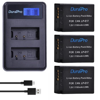 DuraPro 1180mAh LP-E17 LPE17 LP E17 Batteri + LCD-Dual USB Oplader til Canon EOS Rebel T6i 750D T6s 760D M3 8000D Kys X8i