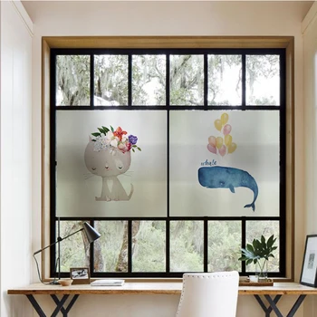 Tegnefilm Flamingo Kat Window Film Elektrostatisk Decals Hjem Kontor Privacy Glas Mærkat Ingen lim-Vandtæt Badeværelse 80x120cm
