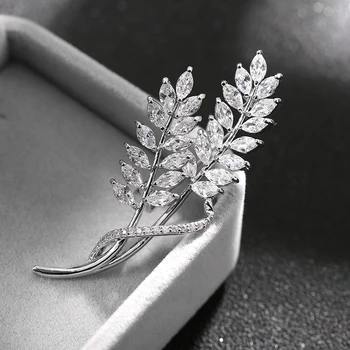 Zhijia sølv farve krystal rhinestone blad pins brocher for kvinder kjole part smykker tilbehør