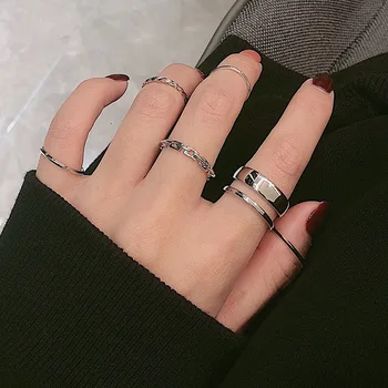 7Pcs/Set Personlighed Enkle, Fine Ring Kvinders Mode Forgyldt Minimalisme Stabelbare Finger Ring Set Punk Cool Hip Hop Smykker