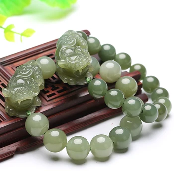 Naturlige hetian perler grøn jade armbånd armbånd med brave tropper adite jade armbånd jade smykker jul armbånd