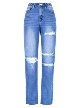 HAOOHU Høj Talje Løs Komfortable Jeans Til Kvinder Plus Size Fashionable Casual Lige Bukser Mødre Jeans Vaskes Boyfriend Jeans