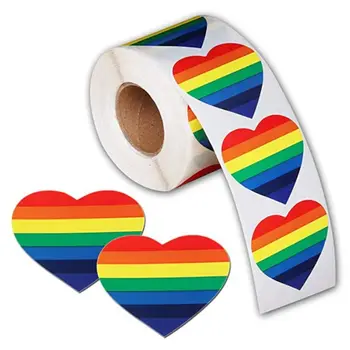 500 Elsker Rainbow Bånd Klistermærker Gay Pride 6 Farve Striber Hjerte Form Rulle Tape 62KE