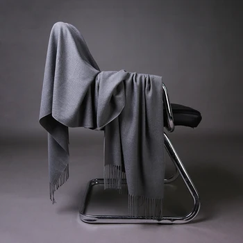 Kvinder solid grå cashmere shaw cashmere tørklæder med kvast dame vinter varmt tørklæde høj kvalitet kvindelige part, udendørs, store sjal