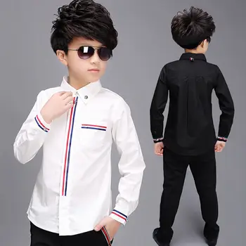 Teenage Drenge Shirts Foråret Bomuld Solid langærmet Skjorte Kids White&Black Toppe Teenager Skole Bue Tøj 6 10 13 16 boy tøj