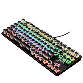 Wired 87 Taster Grønne Akse Punk Mekanisk Tastatur Metal Panel Runde Keycap RGB LED-Baggrundsbelysning USB-Gamer Tastatur