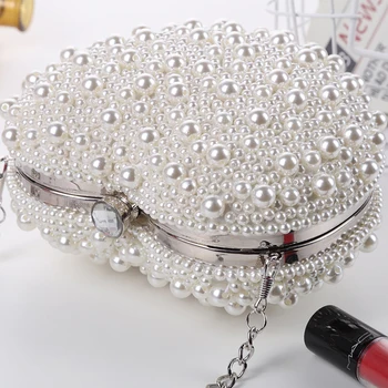 Luksus Håndtasker Perle Hjerte Clutch Taske til bryllupsfest Kærlighed Elegant Tæve Punge hjerteformet Skulder Taske Designer Pung