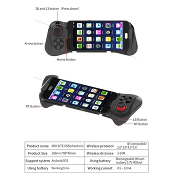 Mocute 058 Trådløse Bluetooth-Gamepad Controller, Samsung Android-Telefon Pubg Spil Teleskopisk Joysticket