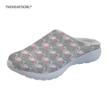 Twoheartsgirl Unikke Flamingoer Trykt Mesh Sandaler til Kvinder Grå Kvindelige Damer Sommeren Slipper Fashionable Kvinder Beach Lejligheder
