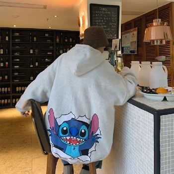 Disney Lilo Stitch Hætteklædte Hoodied Kvinder Sweatshirts Ohana Søde Print Efterår Og Vinter Kvinder Mænd Løs Top Med Lange Ærmer Hot Hættetrøjer