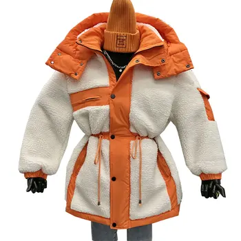 2020 Vinter Nye Slim Fit Bomuld Hooded Coat Kvinder Midten Længde Lam Uld Polstret Jakke Fortykket Warm Outwear Værktøjsholder-Parker BC206