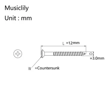 Musiclily Pro Undersænkede Guitar Pickguard monteringsskruer for Epiphone, Nikkel (Sæt 20)